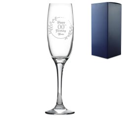 Engraved  Champagne Flute Happy 20,30,40,50... Birthday Wreath