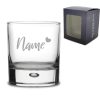Engraved Bubble Whisky Glass Tumbler with Name and Heart Design