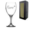 Engraved Wine Glass with Name and Heart Design