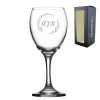 Engraved Novelty 9oz Imperial Wine Glass with Wreath Design - any Initials