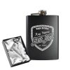 Engraved 8oz Black Hip flask with Birthday shield