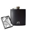 Engraved 6oz Black Hip flask with Initials and Date