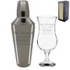 Engraved Cocktail Shaker with Strainer and Pina Colada Glass