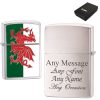 Engraved Brushed Chrome Welsh Zippo, Official Zippo lighter