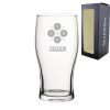 Engraved Pint Glass with X controller Button Design, Gift Boxed, Personalise with any name for any gamer