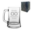 Engraved  Tankard Beer Mug Stein Happy 20,30,40,50... Birthday Pixelated Design Gift Boxed
