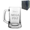 Personalised Engraved Mega Pint Beer Glass, Novelty Tankard, Bold Design