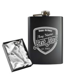 Engraved 8oz Black Hip flask with Birthday shield