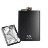 Engraved 8oz Black Hip flask with Initials and Date