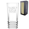 Personalised Engraved Novelty Elegan Ridged Hiball Tumbler, "Name's Gin and Tonic", Gift Boxed, The Perfect Gift for Gin Lovers for Birthdays, Christmas
