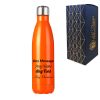 Printed Orange Thermal Bottle, Any Message, Stainless Steel 500ml/17oz