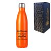 Printed Orange Thermal Bottle, Any Message, Stainless Steel 500ml/17oz