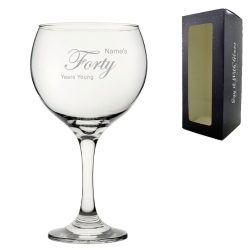 Engraved 40th Birthday Cubata Gin Glass, Years Young Curly Font