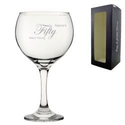 Engraved 50th Birthday Cubata Gin Glass, Years Young Curly Font
