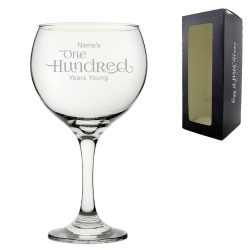 Engraved 100th Birthday Cubata Gin Glass Years Young Sweeping Font
