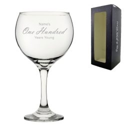 Engraved 100th Birthday Cubata Gin Glass, Years Young Handwritten