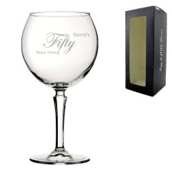 Engraved 50th Birthday Hudson Gin Glass, Years Young Curly Font