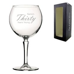 Engraved 30th Birthday Hudson Gin Glass, Years Young Handwritten