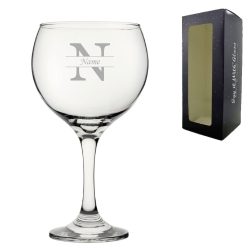 Engraved Cubata Gin Glass, Initial and Name, Classic Font