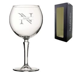 Engraved Hudson Gin Glass, Initial and Name, 650ml, Striped Font