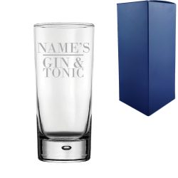 Personalised Engraved Novelty Bubble Hiball Tumbler, "Name's Gin and Tonic", Gift Boxed, The Perfect Gift for Gin Lovers for Birthdays, Christmas