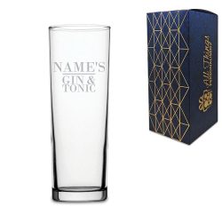 Personalised Engraved Novelty Tubo Hiball Tumbler, "Name's Gin and Tonic", Gift Boxed, The Perfect Gift for Gin Lovers for Birthdays, Christmas