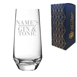 Personalised Engraved Novelty Lima Hiball Tumbler, "Name's Gin and Tonic", Gift Boxed, The Perfect Gift for Gin Lovers for Birthdays, Christmas