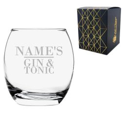 Personalised Engraved Novelty Tondo Tumbler, "Name's Gin and Tonic", Gift Boxed, The Perfect Gift for Gin Lovers for Birthdays, Christmas