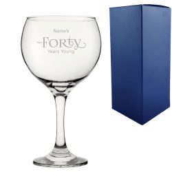 Engraved 40th Birthday Cubata Gin Glass, Years Young Sweeping Font