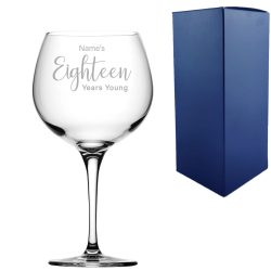 Engraved 18th Birthday Primeur Gin Glass Years Young Delicate Font