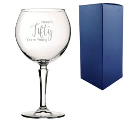 Engraved 50th Birthday Hudson Gin Glass, Years Young Delicate Font