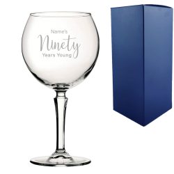 Engraved 90th Birthday Hudson Gin Glass, Years Young Delicate Font