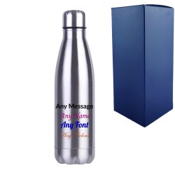 Printed Silver Thermal Bottle, Any Message, Stainless Steel 500ml/17oz