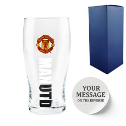 Engraved Manchester United 20oz Tulip Pint Glass, Gift Boxed