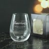 Engraved Happy Anniversary Stemless Wine Glass, Any Message, 15oz Bordeaux, Script Design