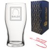 Engraved Pint Glass with Baldi Design, Add a Personalised Message to the Reverse