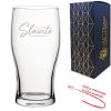 Engraved Pint Glass with Slainte Script Design, Add a Personalised Message to the Reverse