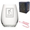 Engraved Stemless Wine Glass with Oldi Design, Add a Personalised Message to the Reverse
