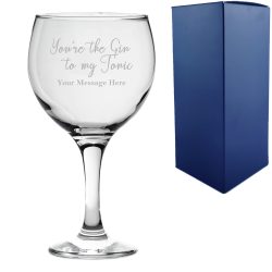 Engraved Gin Balloon Glass with You're the Gin to My Tonic Design, Personalise with Any Message