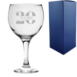 Engraved Gin Balloon Cocktail Glass with Name in 20 Design