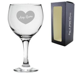 Engraved Gin Balloon Cocktail Glass with Name in Heart Design, Personalise with Any Name