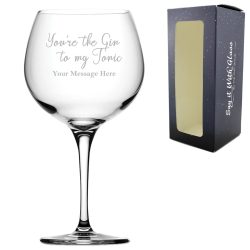 Engraved Primeur Gin Balloon Glass with You're the Gin to My Tonic Design, Personalise with Any Message
