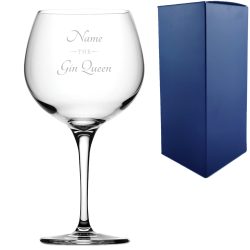 Engraved Primeur Gin Balloon Cocktail Glass with The Gin Queen Design, Personalise with Any Name