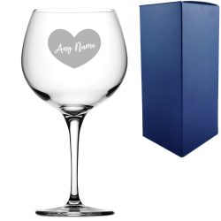 Engraved Primeur Gin Balloon Cocktail Glass with Name in Heart Design, Personalise with Any Name
