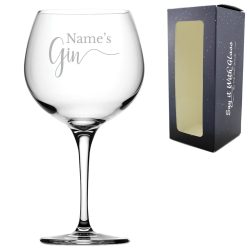 Engraved Primeur Gin Balloon Cocktail Glass with Name's Gin Design, Personalise with Any Name