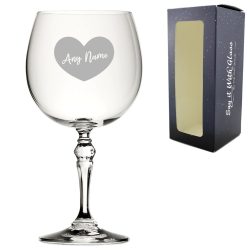 Engraved Crystal Gin and Tonic Cocktail Glass with Name in Heart Design, Personalise with Any Name