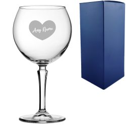 Engraved Hudson Gin Balloon Cocktail Glass with Name in Heart Design, Personalise with Any Name