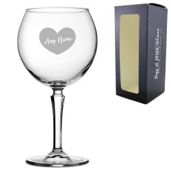 Engraved Hudson Gin Balloon Cocktail Glass with Name in Heart Design, Personalise with Any Name