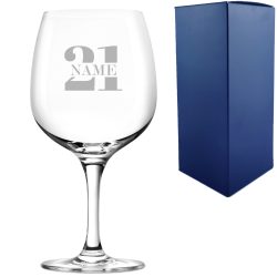 Engraved Spanish Gin Copa Balloon Cocktail Glass with Name in 21 Design
