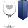 Engraved Spanish Gin Copa Balloon Cocktail Glass with Name in Heart Design, Personalise with Any Name